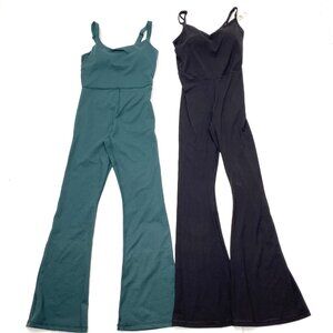 Aerie Offline The Hugger Bootcut Jumpsuit Romper Green & Jumpsuit Black (S)2PACK